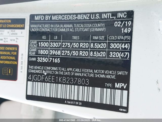 4JGDF6EE1KB237803 Mercedes-Benz Gls 450 4matic