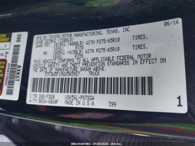 5TFDW5F19GX565927 Toyota Tundra Sr5 5.7l V8