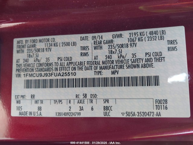 1FMCU9J93FUA25510 Ford Escape Titanium