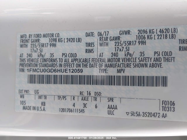 Ford ESCAPE SE 2017 1FMCU0GD6HUE12059 Image 9