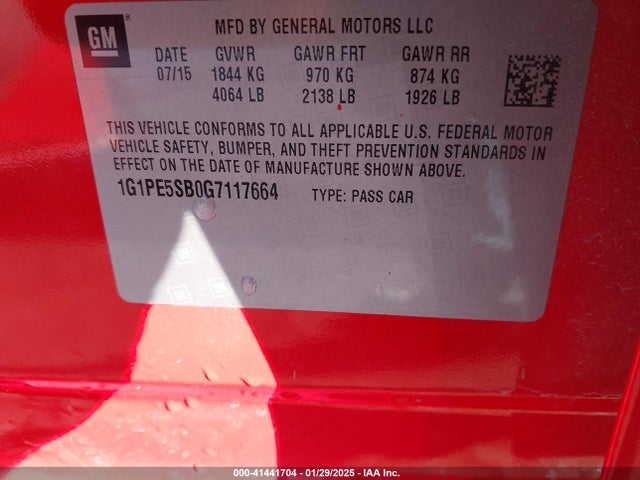1G1PE5SB0G7117664 Chevrolet Cruze Limited 1lt Auto