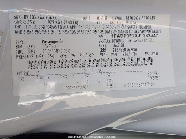 1FADP3F2XJL253047 Ford FOCUS SE