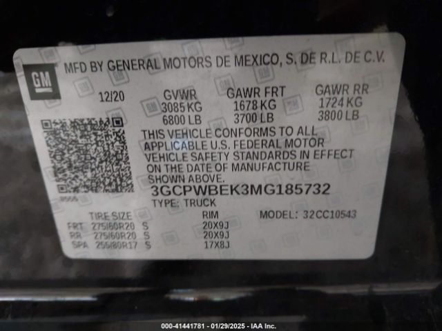 3GCPWBEK3MG185732 Chevrolet Silverado 1500 2wd  Short Bed Custom