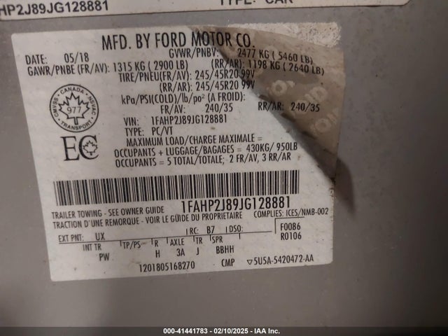 1FAHP2J89JG128881 Ford Taurus Limited