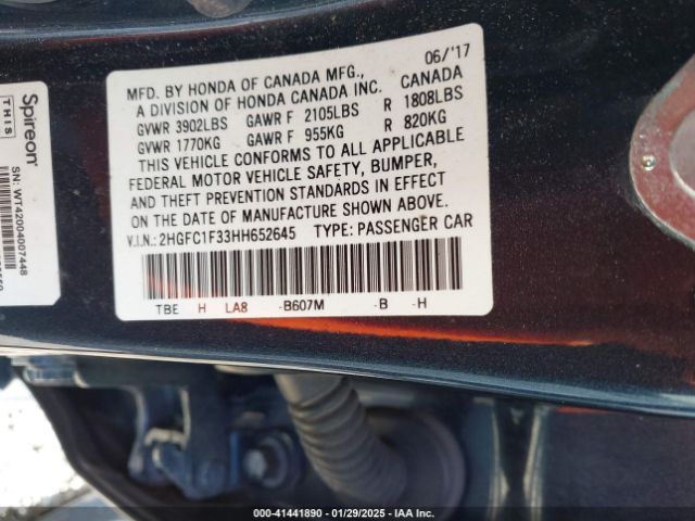 2HGFC1F33HH652645 Honda Civic Ex-t