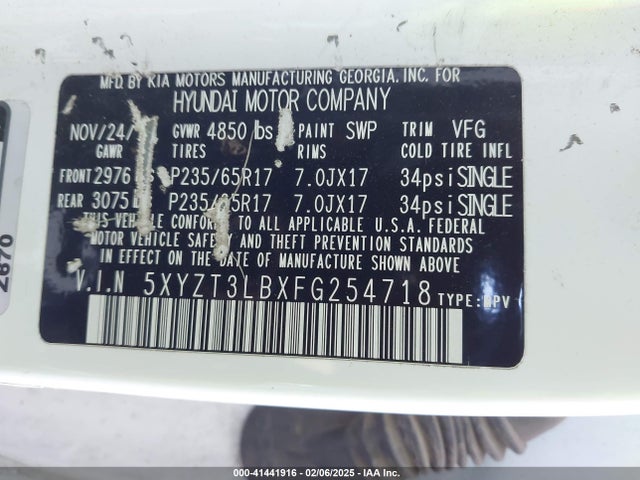 5XYZT3LBXFG254718 Hyundai dohc gdi theta ii