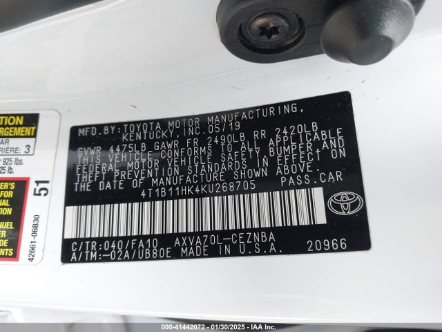 4T1B11HK4KU268705 Toyota CAMRY LE