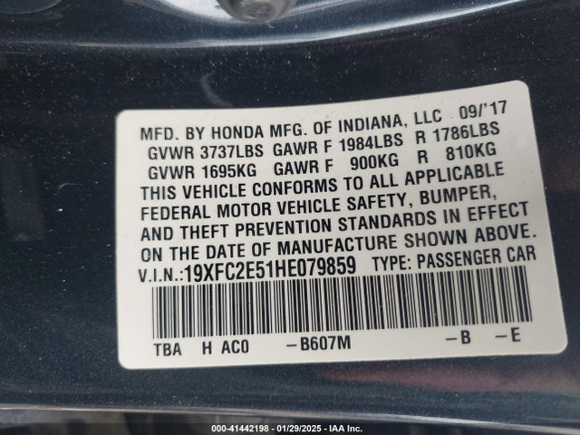 Honda Civic Lx 2017 19XFC2E51HE079859 Image 9