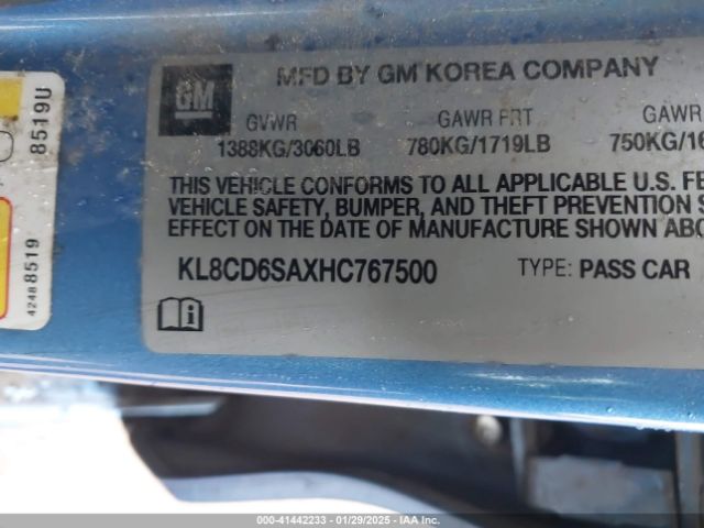 KL8CD6SAXHC767500 Chevrolet Spark 1lt Cvt