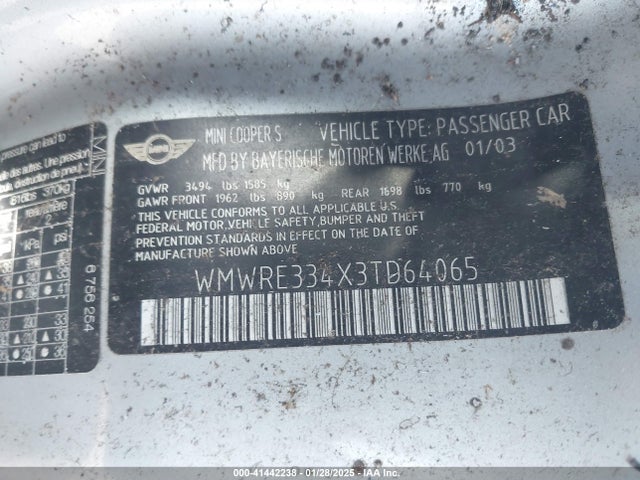 2003 MINI COOPER S WMWRE334X3TD64065 Photo 8