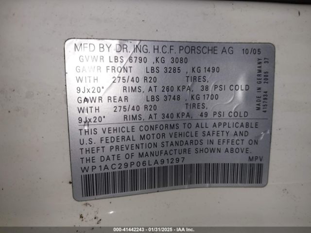 2006 PORSCHE CAYENNE WP1AC29P06LA91297 Photo 8