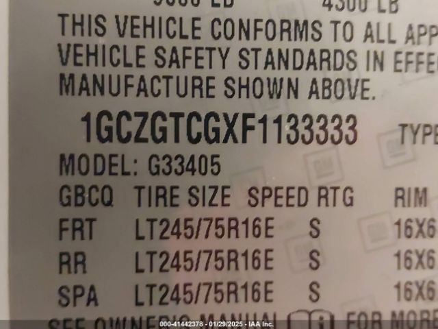 1GCZGTCGXF1133333 Chevrolet Express 3500 Work Van