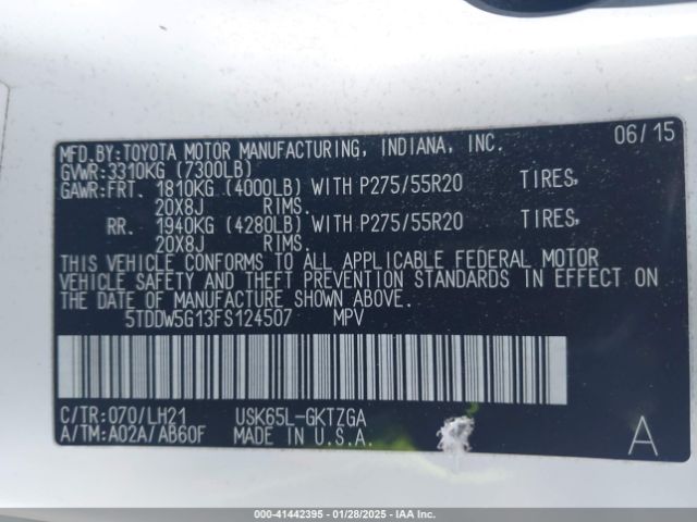 5TDDW5G13FS124507 Toyota Sequoia Platinum 5.7l V8