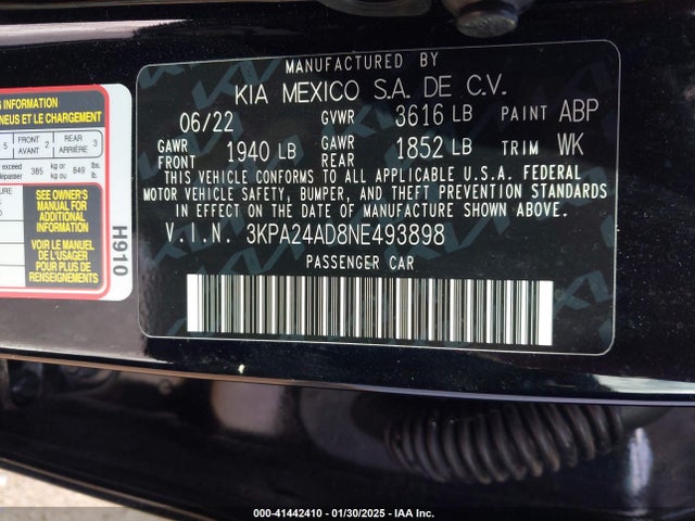 3KPA24AD8NE493898 KIA RIO S