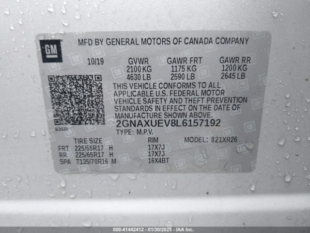 2GNAXUEV8L6157192 Chevrolet Equinox Awd Lt 1.5l Turbo