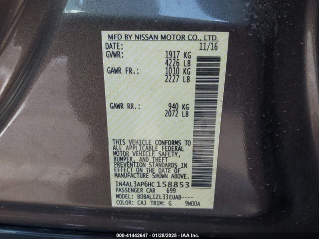 1N4AL3AP6HC158853 Nissan Altima 2.5 Sv