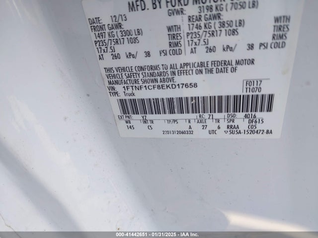 Ford F-150 Xl 2014 1FTNF1CF8EKD17658 Image 9