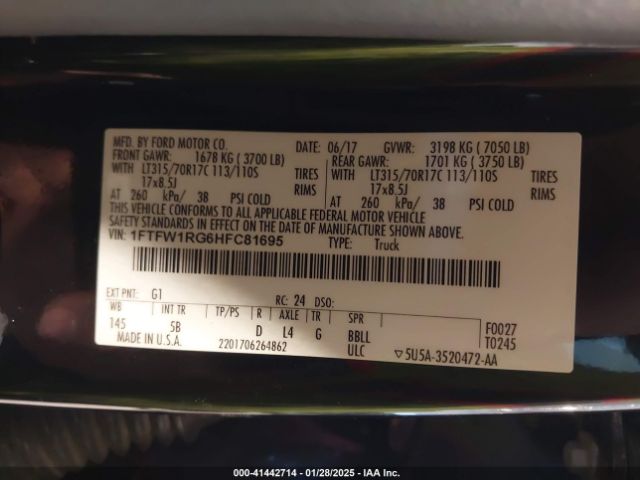 1FTFW1RG6HFC81695 Ford F-150 Raptor