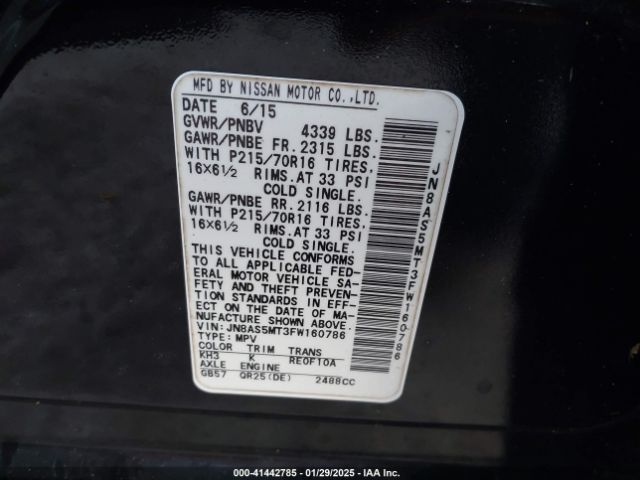 JN8AS5MT3FW160786 Nissan Rogue Select S