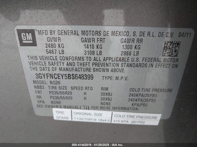 2011 CADILLAC SRX 3GYFNCEY5BS648399 Photo 8