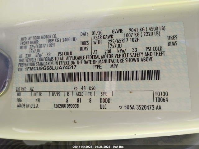 Ford ESCAPE SE 2020 1FMCU9G68LUA74517 Image 9