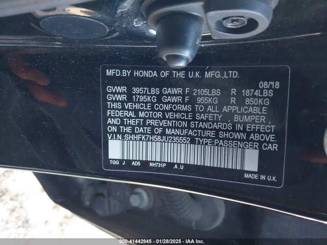 SHHFK7H58JU235552 Honda CIVIC EX