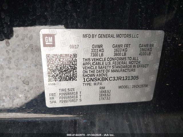 1GNSKBKC3JR131305 Chevrolet Tahoe Lt