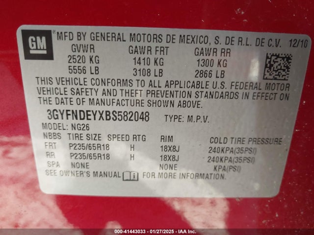 2011 CADILLAC SRX 3GYFNDEYXBS582048 Photo 8