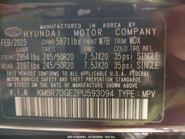 KM8R7DGE2PU593094 Hyundai Palisade Calligraphy