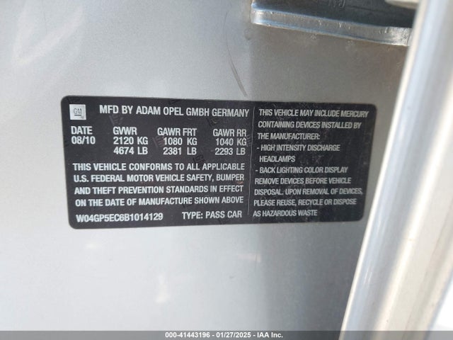 Aukcja sprzedaży 2011 Buick Regal Cxl Russelsheim, vin: W04GP5EC6B1014129, numer aukcji: 41443196