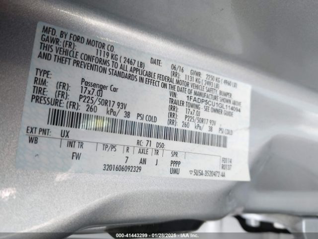 1FADP5CU1GL114094 Ford C-max Energi Sel