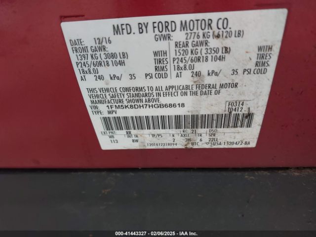 1FM5K8DH7HGB68618 Ford EXPLORER XLT