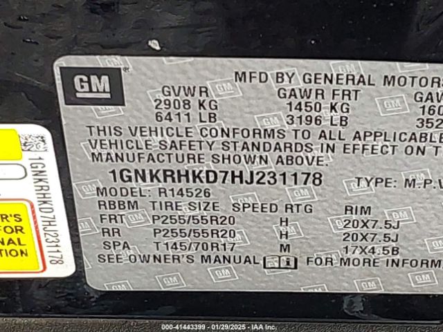 1GNKRHKD7HJ231178 Chevrolet Traverse 2lt