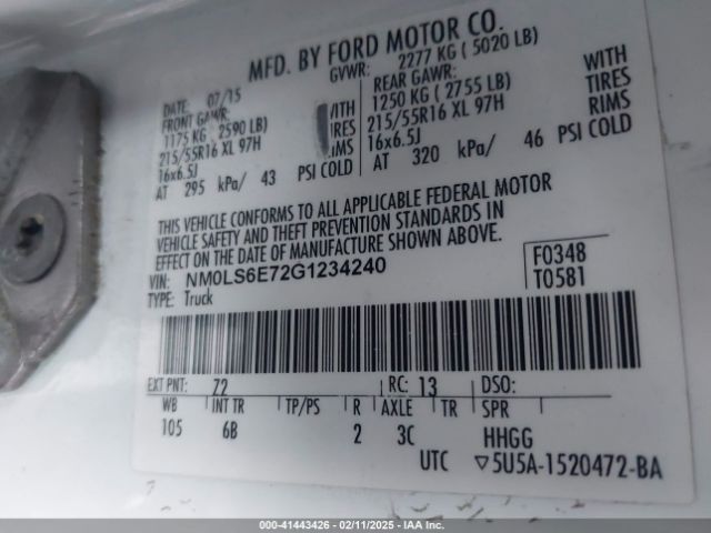 NM0LS6E72G1234240 Ford Transit Connect Xl