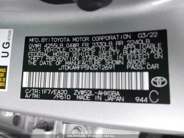 JTDKAMFP5N3212691 Toyota Prius Prime Xle