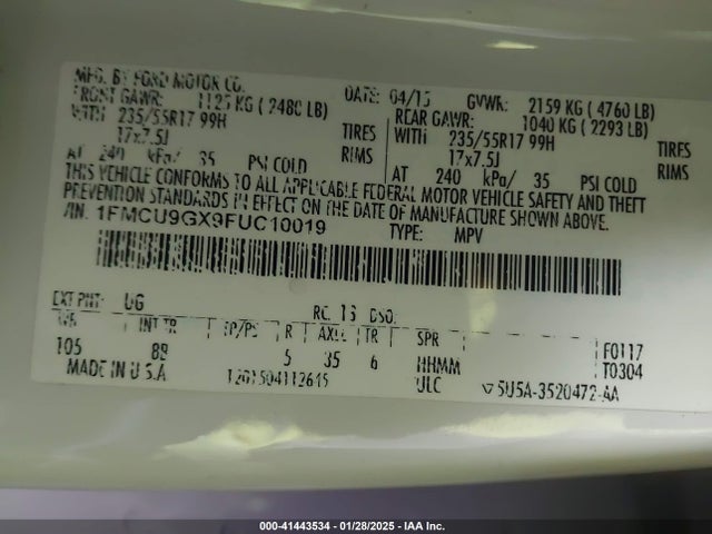 Ford ESCAPE SE 2015 1FMCU9GX9FUC10019 Image 9