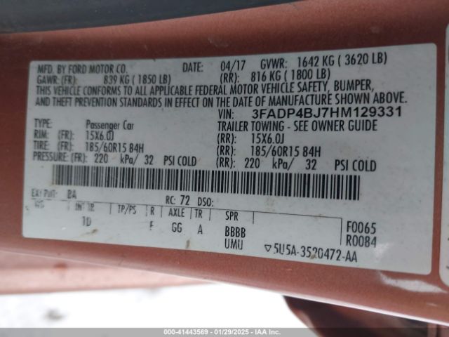 3FADP4BJ7HM129331 Ford FIESTA SE