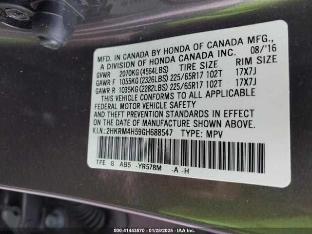 Honda CR-V EX 2016 2HKRM4H59GH688547 Image 9