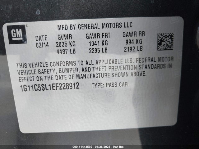Chevrolet MALIBU 1LT 2014 1G11C5SL1EF228912 Image 8