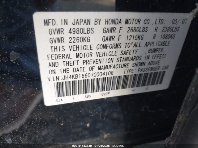 Aukcja sprzedaży 2007 Acura Rl 3.5, vin: JH4KB16607C004108, numer aukcji: 41443630