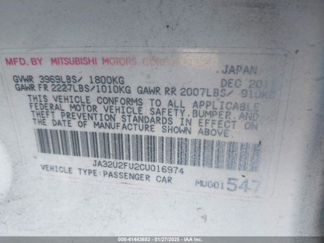 2012 MITSUBISHI LANCER JA32U2FU2CU016974 Photo 8