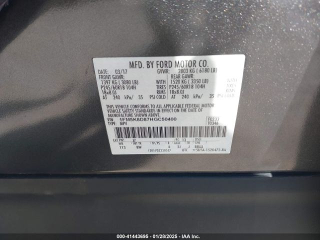 1FM5K8D87HGC50400 Ford EXPLORER XLT