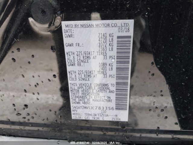 5N1AT2MV5JC783356 Nissan ROGUE SV