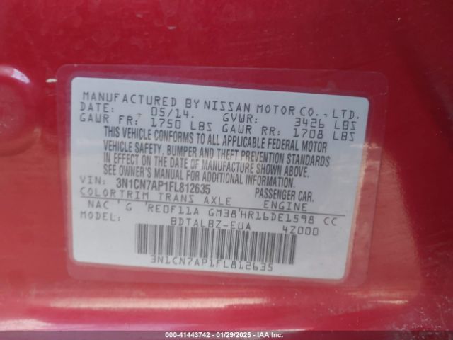 3N1CN7AP1FL812635 Nissan Versa 1.6 S/1.6 S+/1.6 Sl/1.6 Sv