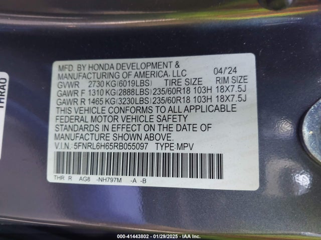 Honda Odyssey Ex-l 2024 5FNRL6H65RB055097 Image 9