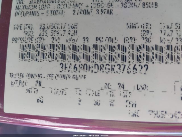 3FA6P0HD8GR376622 Ford FUSION SE