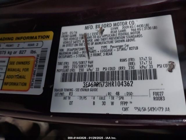 3FA6P0H73HR104362 Ford FUSION SE