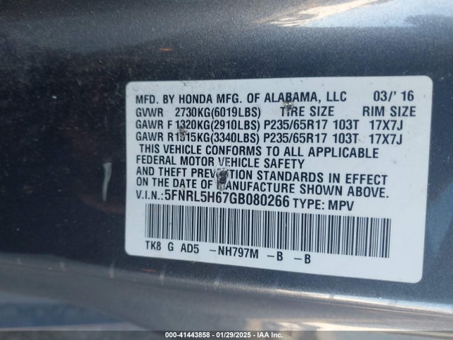 Honda Odyssey Ex-l 2016 5FNRL5H67GB080266 Image 9