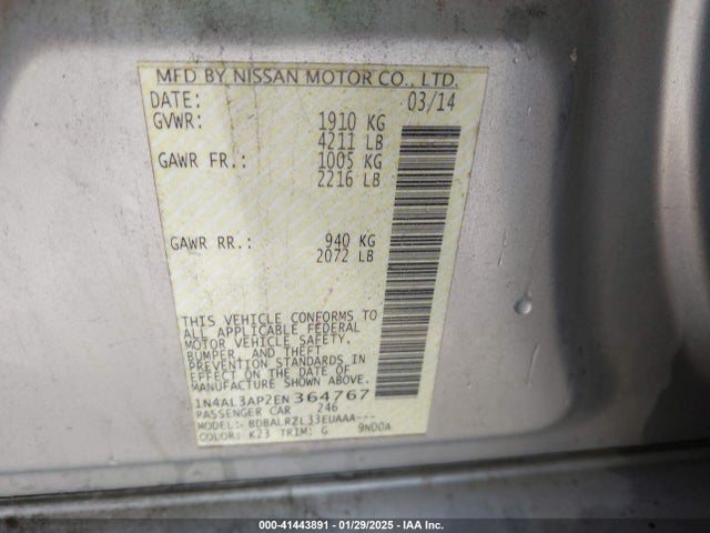 Nissan Altima 2.5 S 2014 1N4AL3AP2EN364767 Image 9