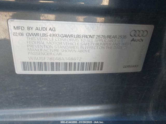 2008 AUDI A4 WAUSF78E48A148672 Photo 8